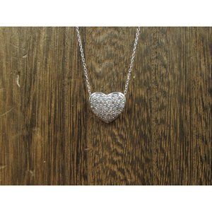 20" Sterling Silver Pavement CZ Heart Love Necklace Vintage Minimalist Everyday